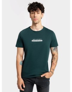 Хлопковая футболка темно зеленого цвета с текстовым принтом для мужчин Mark formelle
