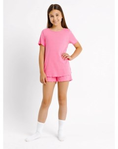 Пижама для девочек футболка шорты в розовом цвете с текстовой перфорацией Mark formelle