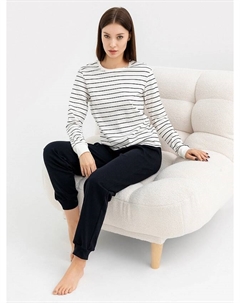 Комплект женский (джемпер, брюки) молочно-черный в полоску Mark formelle