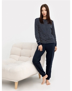 Комплект женский (джемпер, брюки) молочно-синий в плоску Mark formelle