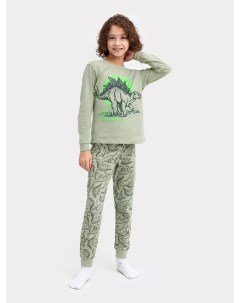 Комплект для мальчиков джемпер брюки зеленый с динозаврами Mark formelle
