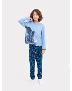Комплект для мальчиков джемпер брюки светло синий с драконами в космосе Mark formelle