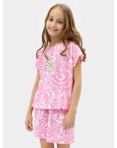 Хлопковая пижама для девочек футболка и шорты мини розового цвета с принтом Mark formelle