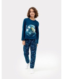 Комплект для мальчиков джемпер брюки синий с драконами в космосе Mark formelle