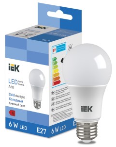 Лампа светодиодная A60 6Вт E27 6500К LED Bulb LL I A60 6 230 65 E27 Iek