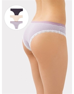 Трусы женские слипы мультипак (3 шт.) фиолетово-розовые в полоску Mark formelle