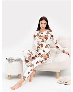 Комплект женский (джемпер, брюки) белый с разноцветными мишками Mark formelle