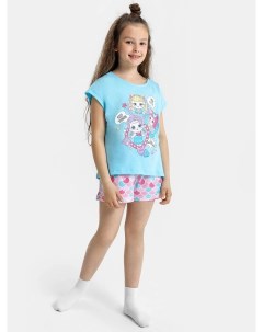 Пижама для девочек футболка шорты в голубом цвете с принтом Mark formelle