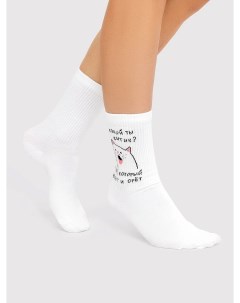Высокие женские носки белого цвета с котиком Mark formelle