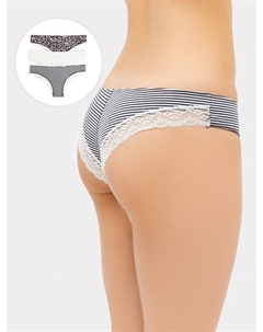 Трусы женские мультипак (3 шт.) в серую полоску с деталями из кружева Mark formelle