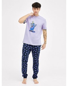 Комплект мужской футболка брюки лиловый с баклажанами Mark formelle