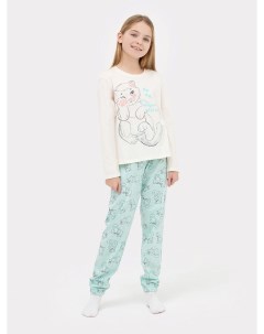 Комплект для девочек джемпер брюки бежево голубой с котиками Mark formelle