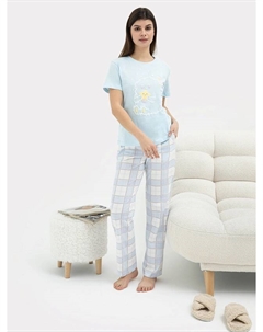 Комплект женский (джемпер, брюки) светло-молочный в голубую клетку Mark formelle