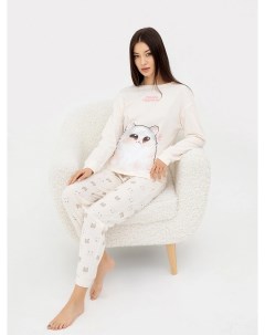 Комплект женский джемпер брюки молочный с котиками Mark formelle