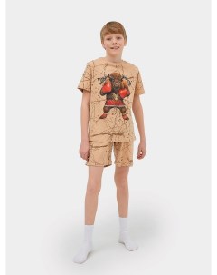 Комплект для мальчиков футболка шорты бежевый с принтом Mark formelle