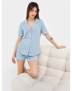 Комплект женский (жакет, шорты) голубой в полоску Mark formelle