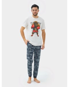 Комплект мужской футболка брюки бежевый с принтом Mark formelle
