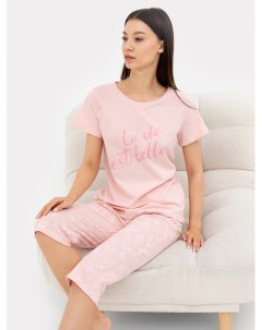 Комплект женский футболка бриджи розовый с принтом париж Mark formelle