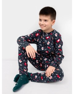Комплект для мальчиков лонгслив и брюки в расцветке новый год на графите Mark formelle