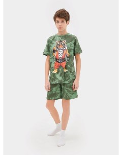 Комплект для мальчиков футболка шорты зеленый с разводами Mark formelle