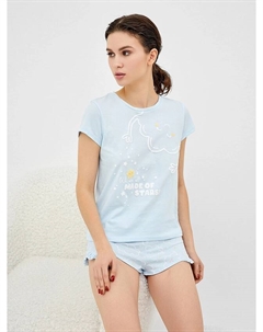 Комплект женский (джемпер, шорты) голубой с принтом "облака на небе" Mark formelle