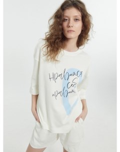 Комплект женский футболка шорты светло молочный с печатью Mark formelle