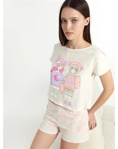 Комплект женский (джемпер, шорты) песочно-белый с принтом "облака" Mark formelle