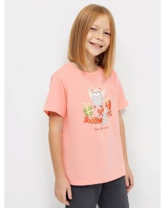 Хлопковая футболка кораллового цвета с принтом для девочек Mark formelle