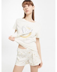 Комплект женский джемпер шорты молочный с совами Mark formelle