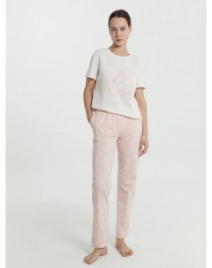 Комплект женский джемпер брюки бежево розовый с принтом париж Mark formelle