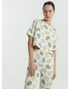 Комплект женский футболка бриджи молочно бежевый с авокадо Mark formelle