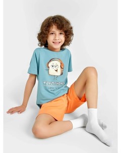 Комплект для мальчиков футболка голубая с принтом шорты оранжевые Mark formelle