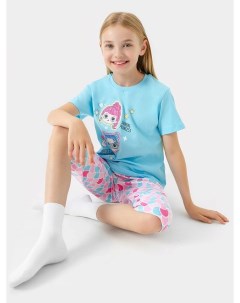 Пижама для девочек футболка бриджи в голубом цвете с принтом Mark formelle