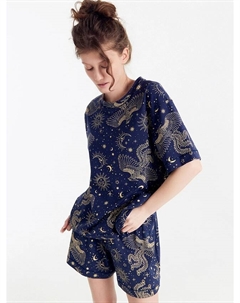 Комплект женский (футболка, шорты) синий с принтом "звездное небо" Mark formelle