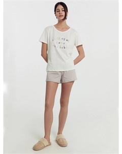 Комплект женский (джемпер, шорты) молочно-серый в горошек Mark formelle