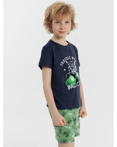 Комплект для мальчиков футболка шорты серо зеленый с котами Mark formelle