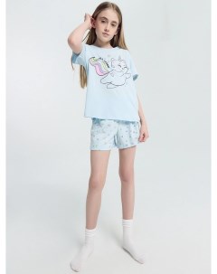 Комплект для девочек футболка шорты голубой в сердечки Mark formelle