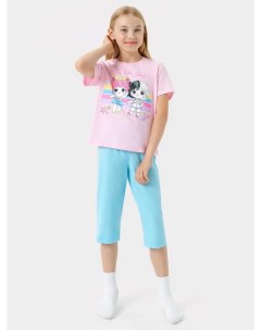 Пижама для девочек футболка бриджи в розовом и голубом цвете с принтом Mark formelle