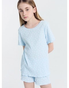 Комплект для девочек футболка шорты голубой в ромашки Mark formelle