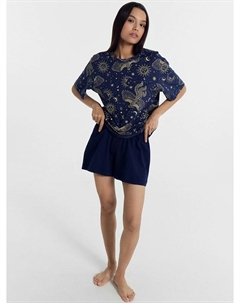 Комплект женский (футболка, шорты) темно-синий со звездным небом Mark formelle