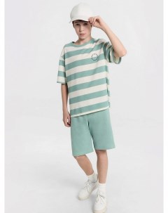 Комплект для мальчиков футболка шорты молочно зеленый в полоску Mark formelle