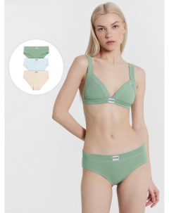 Трусы женские слипы мультипак (3 шт.) в бежевом и зеленом цвете Mark formelle