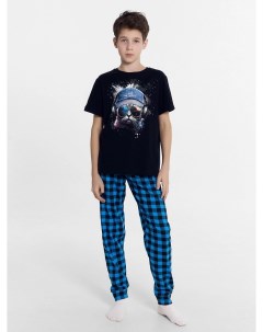 Комплект для мальчиков футболка брюки сине черный в клетку Mark formelle