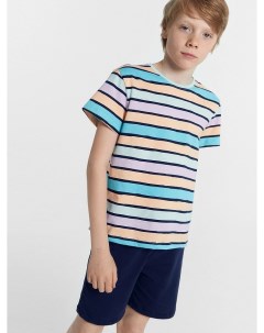 Комплект для мальчиков футболка шорты синий в разноцветную полоску Mark formelle