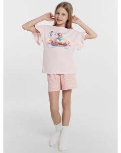 Комплект для девочек футболка шорты розовый в цветочек Mark formelle