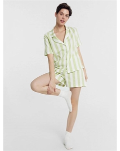 Комплект женский (рубашка, шорты) белый в фисташковую полоску Mark formelle