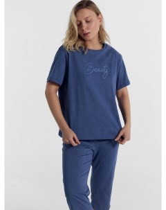 Комплект женский футболка бриджи синий с печатью Mark formelle