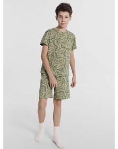 Комплект для мальчиков футболка шорты зеленый с динозаврами Mark formelle