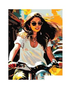 Картина по номерам Девушка на мотоцикле p55023 Red panda