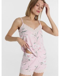 Комплект женский топ шорты розовый с лилиями Mark formelle